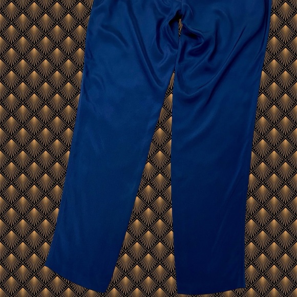 Vince Navy Blue 100% Silk Drawstring Waist Tapered Slim Leg Tuxedo Stripe Pants - Picture 16 of 16